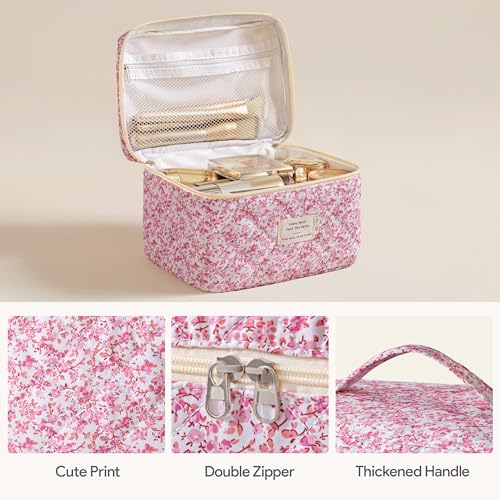 HBselect Quilted Makeup Bag, 3Pcs Cotton Large Travel Makeup Bags Organizer - color: A-3PCS-Floral 20