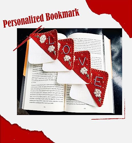 Personalized Hand Embroidered Corner Bookmark, Cute Flower Book Mark, Hand Stitch Gift for Women Book Lovers by HNQCPCVU (E, RED) - color: Red, size: E