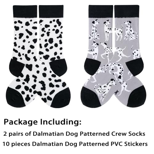 2 Pairs Cartoon Animal Crew Socks Fun Cotton Mid Calf Socks for Women - color: Dalmatian