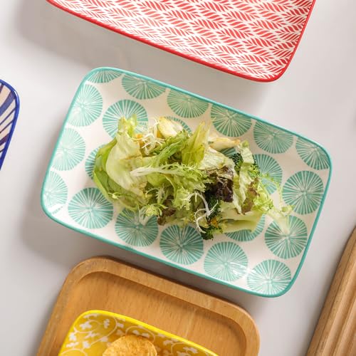 Selamica Ceramic Rectangular Salad Plates Set of 4, Small Serving Plates for Appetizers, Sushi, Fruit, Assorted Colors - color: Assorted Colors, size: 8 Inch, Set of 4