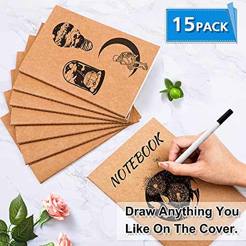 feela 15 Pack A5 Kraft Notebooks, 60 Lined Blank Pages Travel Journal Bulk, Soft Cover Notebooks for Women Girls Students, Making Plans Writing Memos Office School Supplies, 8.3 X 5.5 in - style: Lined-15 Pack