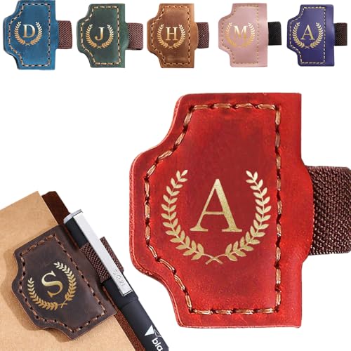 Personalized Mark Bookmark with Pen Holder, Leather Magnetic Book Marker 26 Letters,Custom Initials Page Marks, Gifts for Book Lovers Readers Men Women (Red, A) - color: Red, size: A