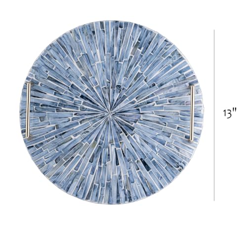 PEMAR Mother of Pearl Decorative Tray, 13" Round Versatile Display and Serving Tray with Gold Handles, Vanity/Perfume/Trinket Catchall for Dresser, Bathroom, Vanity Table (Blue Starburst) - color: Blue Starburst