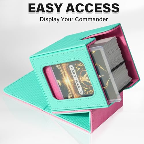 Card Deck Box for MTG Commander, Deck Case Holds 100 Double-Sleeved Cards - color: Green & Pink, size: 1 Box