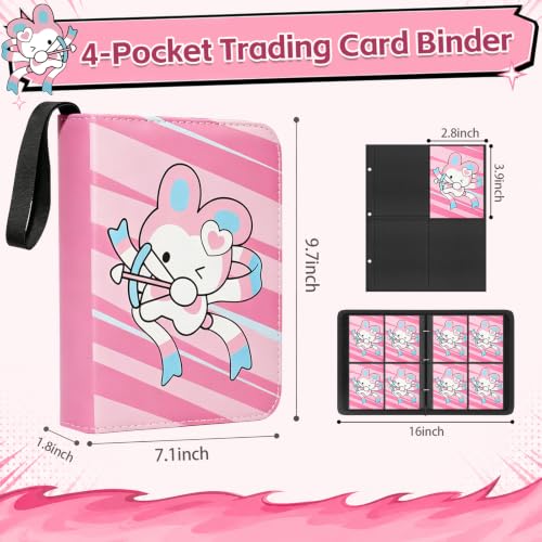 Pink Card Binder for Girls, Cute 4-Pocket Trading Card Binder - color: PINK, size: Small