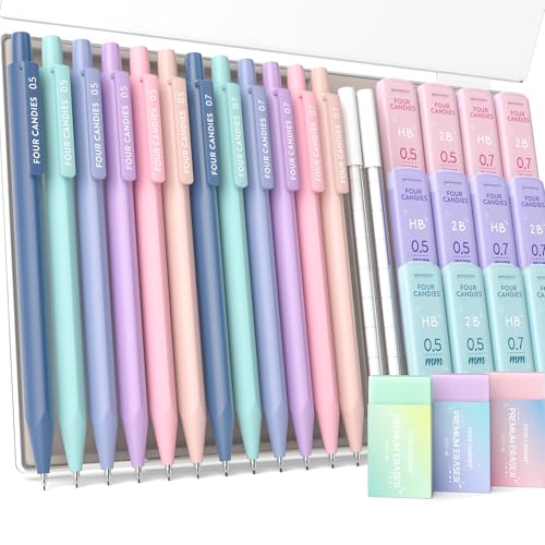 Four Candies Cute Mechanical Pencil Set, 0.5mm & 0.7mm Point, 12-Count Pack - style: 12PCS 0.5 + 0.7 mm