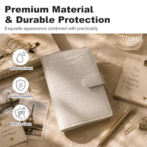 Convend A5 Kpop Photocard Binder with 30 Pack 4-Pocket Card Pages, 6 Ring Refillable Binder Album with 240 Card Slots, PU Leather Cover, Magnetic Closure, Trading Cards, White Croc Textured - color: New-1, size: Luxe-A5