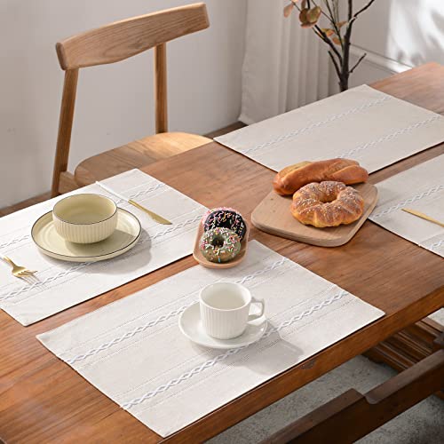 Wracra Cotton Linen Place Mats, Ivory Embroidered Placemats Set of 4 - color: Hemstitched Ivory, size: Placemats(Set of 4)
