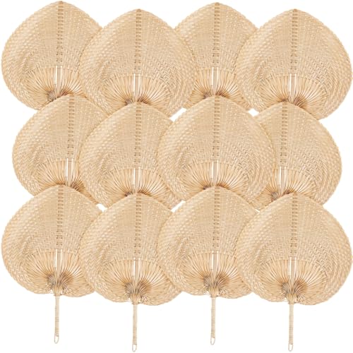 Fun Express Natural Bamboo Raffia Hand Fan, Set of 12