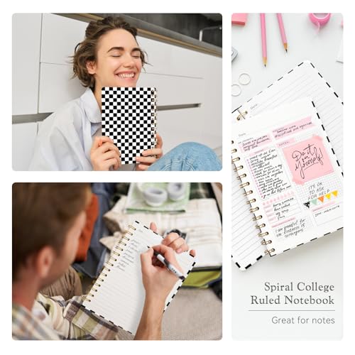 Lined Spiral Journal Notebook for Work,160 Pages,Black and White Checkered - color: Black and White Checkered Pattern