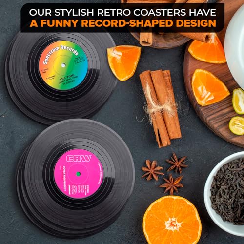 Vintage Vinyl Record Coasters Set of 6, Non-Slip, 4.1" Lightweight - color: 5 Pcs Black Coasters