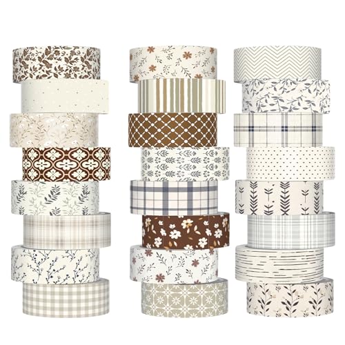 Gueevin 24 Rolls Floral Washi Tapes Set Scrapbook Supplies, Neutral - style: Neutral