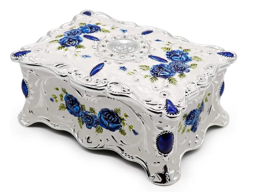 Hipiwe Antique Jewelry Trinket Box Metal Engraved Small Treasure Box - color: Silvery white, size: Small