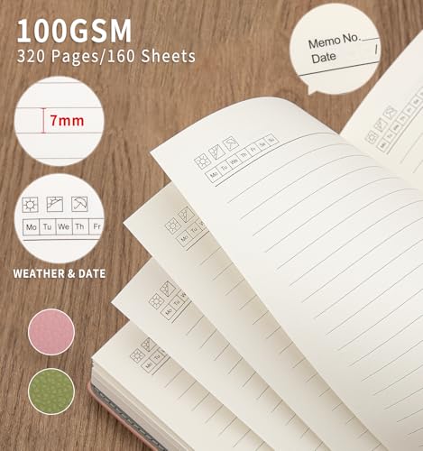 A5 Lined Leather Journal Notebook, Hardcover Journal Set with Pen, Monthly Index Tabs and Gift Box, 320 Pages 100GSM Thick Paper, Thick Daily Diary, Journal for Women, Men, School, Travel, Work(Pink) - color: Pink
