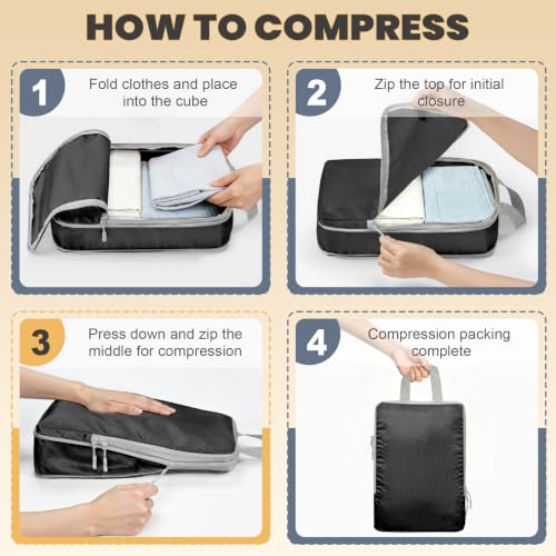 10-Set Compression Packing Cubes for Travel - color: Black, size: 10-Set