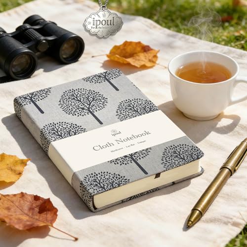 B6 Small Notebooks 5x7, Linen Cloth, Hardcover, Lay Flat, Ruled & Blank 264 Pages Thick Sketchbook, Black Tree Beige Fabric, Wear-resistant Writing Journal - color: B6-Tree Beige