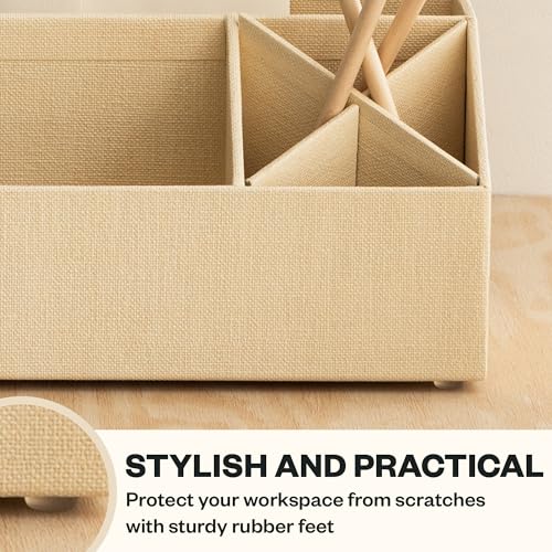 Bigso Elisa Desktop Organizer - Durable Office Desk Organizer for Office Supplies - Desk Caddy Organizer with 7 Compartments for Customizable Organization - 13 in x 4.9 in x 4.9 in - Cream - color: Cream