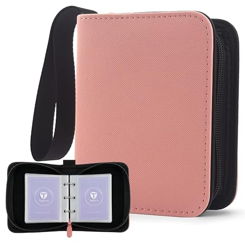 1 Pocket Card Binder with Zipper, 100 Pockets Mini Trading Card Album, Premium PU Leather Single Card Binder, Small Display Folder for TCG & Sports Cards - color: Pink, size: 1-Pocket