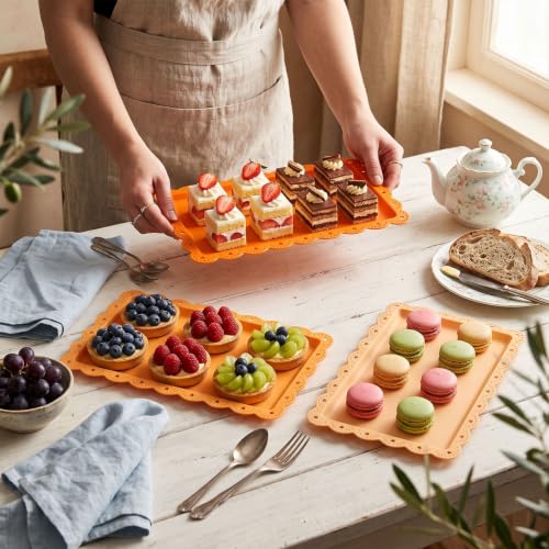 6 Pcs Orange Serving Trays Plastic Food Platters - color: Orange