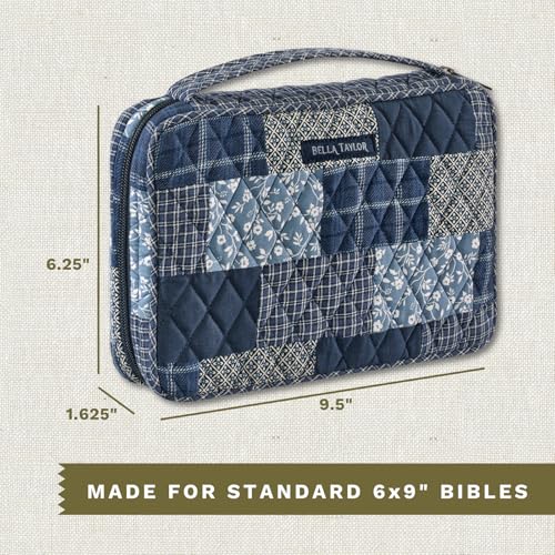 Bella Taylor Small Bible Cover, Quilted Bible Case, Heritage Blue Patch - color: Heritage Blue Patch, size: Small