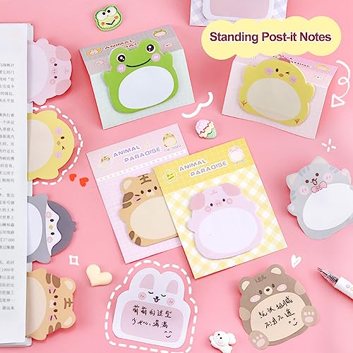 Cute Animal Sticky Notes 8 Packs, 160 Sheets Kawaii Fun Animal Sticky Notepad, Students Memo Pads Page Markers Flags, for Pet Lovers Home, School and Office Use Tab Supplies, 8 Styles