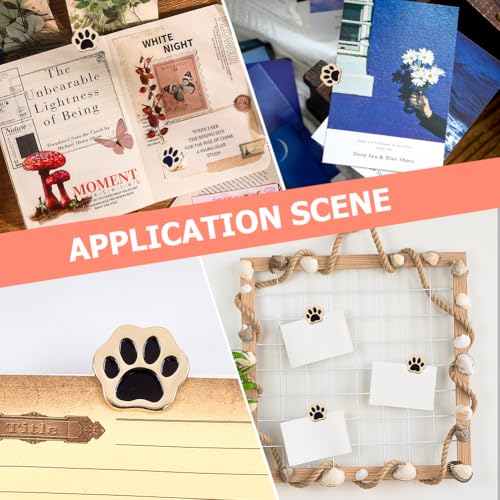 CRASPIRE 2Pcs Travelers Notebook Clip Journal Binder Clips Gold Metal Paw Print Vintage Retro Alloy Decorative Page Holders Accessories for TN Travelers Art Journaling Reading Decoration