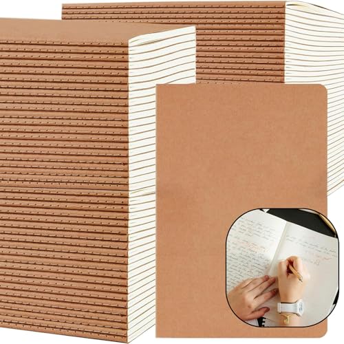 100 Pack A5 Lined Kraft Notebook Journals 8.3x5.5 In，Travel Journals Notebooks Bulk，Subject Notebooks 34 Sheets 68 Pages for Writing School Office Supplies (Lined-100 Pack) - size: Lined-100 Pack