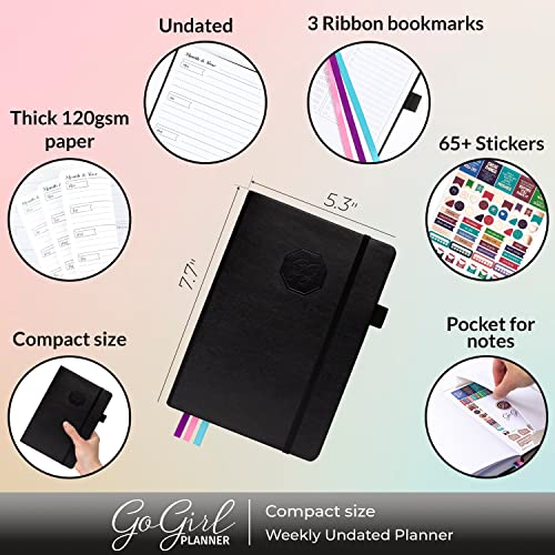 GoGirl Planner for Women, Undated Weekly Agenda Journal, Black - color: Black, size: Compact (5.3" x 7.7")