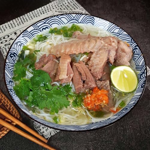 38 oz Japanese Ramen Bowls Set of 4, Large Pho Bowls, 8 Inch Ceramic Blue and White Soup Bowls, Wave Pattern - color: Wave Pattern
