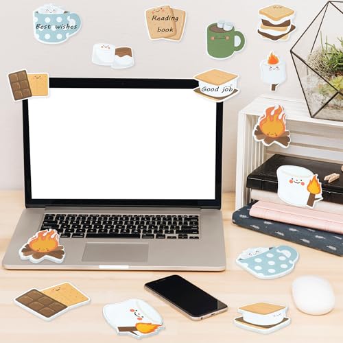 CJiangpo 30Pcs Marshmallow Sticky Notes - 600 Sheets Cute Self Stick Notepad Memo Pads Funny Cartoon Page Markers for Classroom Rewards Teacher Student Supplies Camping Themed Gift for Kids - color: Camping Marshmallow