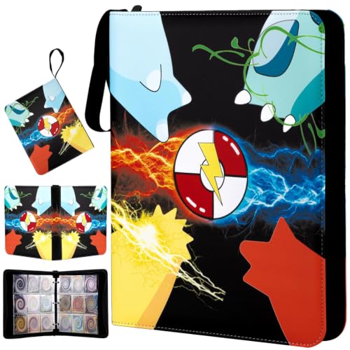 Trading Card Binder, 50 Removable Sleeves, PU material and Waterproof,3 Ring Zipper Portable Collectible Game Card Albums Gifts for Boys and Girls,900 Pockets - size: 900 pockets