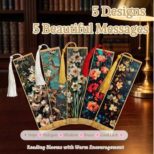 5Pcs Printed Paper Floral Vintage Oil Painting Book Marks with Tassels - color: Set F
