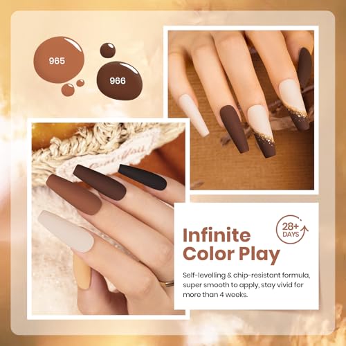 Beetles Brown Gel Polish Set, 6 Colors Fall Nude Brown Black Gold Glitter - color: A - Mixed Finishes | Brown | Chocolate Brown
