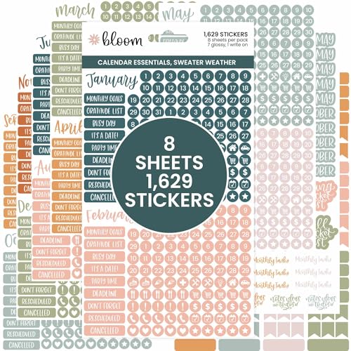 bloom daily planners Neutral Aesthetic Calendar Essentials Planner Stickers - 8 Sheets, 1629 Stickers Per Pack! - Color Coordinating Monthly Headings, Dates, Icons, Etc. - Sweater Weather - color: Sweater Weather