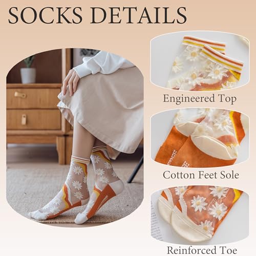 5 Pairs Womens Sheer Socks See Through Transparent Socks for Women Size 6-9 - color: 6