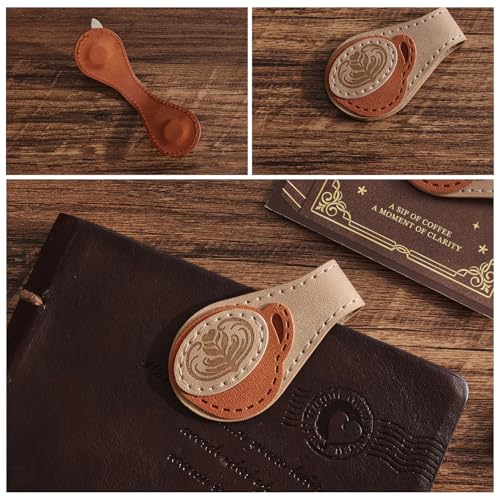 2PCS Vintage Magnetic Leather Bookmark, Leather Magnetic Bookmarks for Women, Magnetic PU Bookmarks Clip Book Accessories - style: Rose&Coffee
