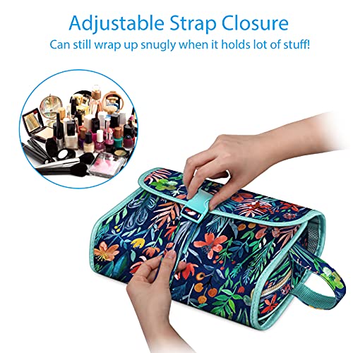 FINTIE Portable Toiletry Cosmetic Travel Bag Hanging Makeup Organizer - color: Jungle Night