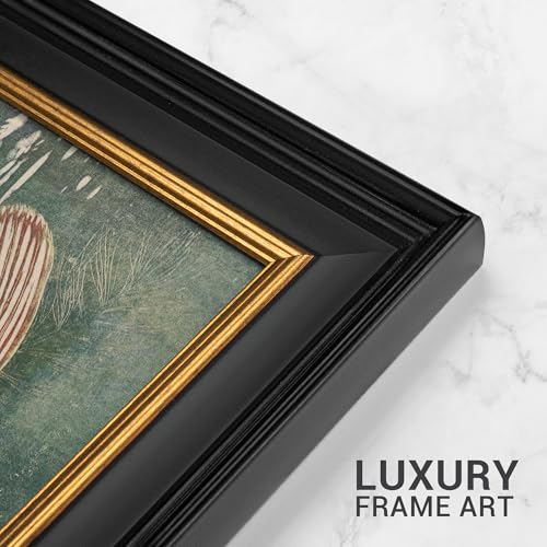 MUDECOR Premium Framed Wall Art Vintage Goldfish Illustration on Teal Background Illustrations Impressionism Scenic Colorful for Living Room, Bedroom, Office - 26"x36" Black - color: A07-2308-na36, size: 36"L x 26"W, style: Black Frame