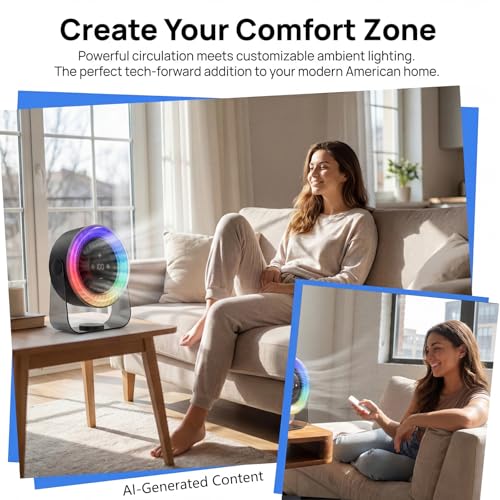 Desk Fan for Bedroom,Quiet Rechargeable Colored LED Light Table Fan - color: Black