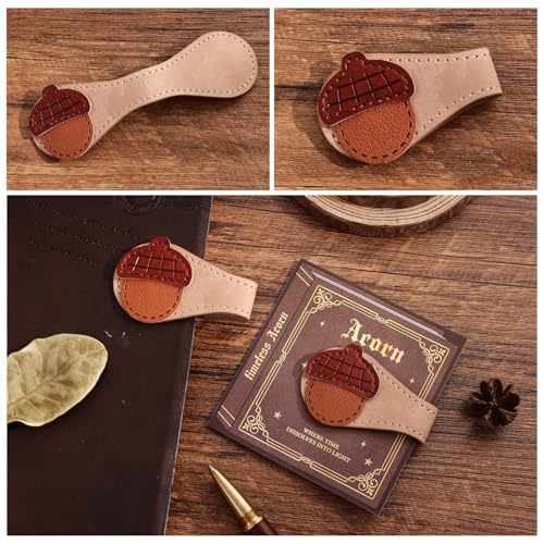 2PCS Vintage Magnetic Leather Bookmark, Leather Magnetic Bookmarks for Women, Magnetic PU Bookmarks Clip Book Accessories, Lemon & Acorn - style: Lemon & Acorn