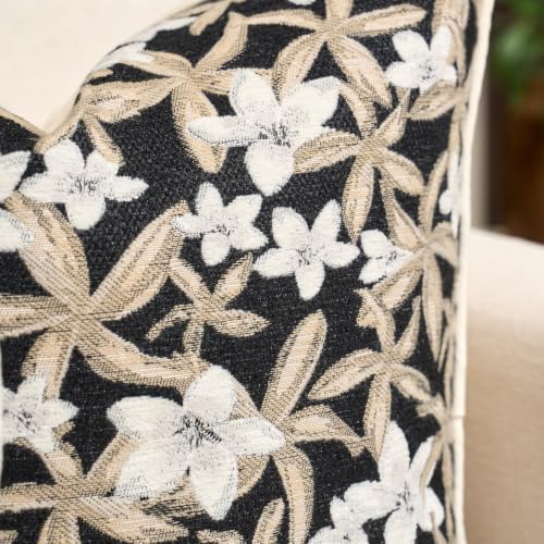 Aeckself Neutral Floral Pillow Cover 18 x 18 Inch, Vintage Chenille Square Throw Pillow Cover Soft Home Decorative Farmhouse Accent Couch Pillow Cover for Living Room Bedroom, Black - color: Black, size: 18" x 18" (Pack of 1)