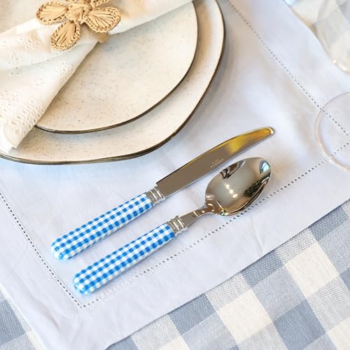 ANNOVA Silverware Set 20 Pieces Cutlery Stainless Steel Colorful Fun Handle Flatware Service for 4 - Dinner Knife, Dinner Fork, Salad fork, Dinner Spoon, Dessert Spoon (Checker Blue, 20 Pieces) - color: Checker Blue