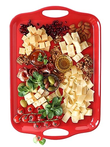 KAQAHIDO Large Melamine Serving Trays for Eating, Set of 2, Red - color: Red