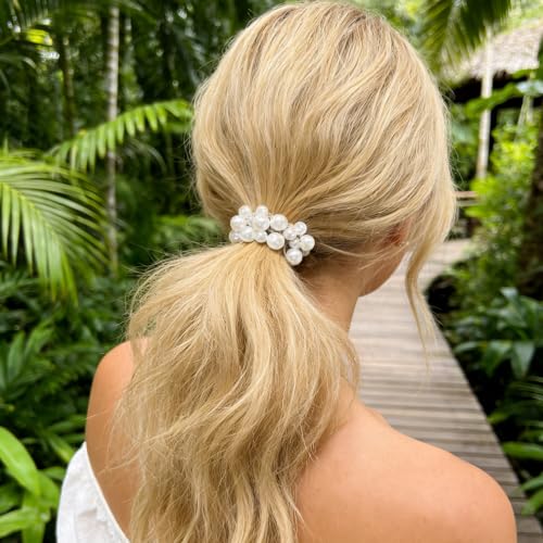 Pearl Hair Tie for Women Hair Accessories Wedding Beaded Ponytail Holder Elegant Elastic Hair Bands Cute Hair Ties Decoration (4 Pack)