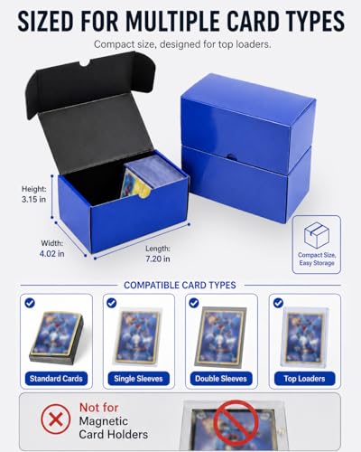 Toploader Box, 7 inch Dual Tone Trading Card Box Holds 110+ Toploader Cards - color: Blue, size: 6 Pack-Toploader Card