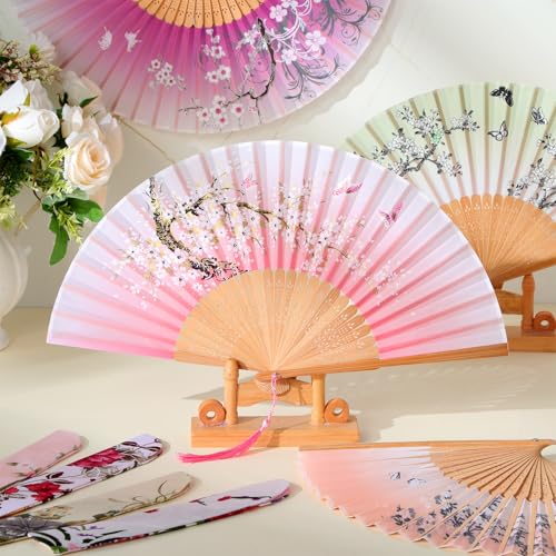 Zonon 4 Pack Hand Held Folding Fans for Women Silk,Forest Flowers - style: Forest Flowers