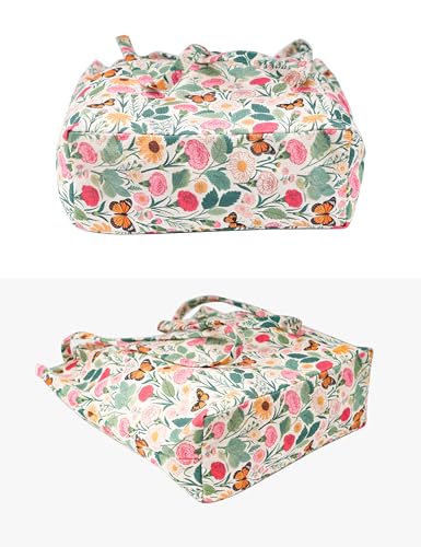 Corduroy Tote Bag Cute Tote Bags for Women Shoulder Bag with Inner Pocket for Work Beach Travel and Shopping Grocery - style: Butterfly Flower
