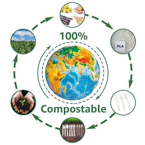 MISISIPI [7In 200Pcs] 100% Compostable Forks and Spoons Utensils Cutlery Silverware Heavyduty Eco-friendly Disposable Plastic free Forks and Spoons Utensils Cutlery Silverware for Party BBQ Lounge - style: Forks Spoons-200