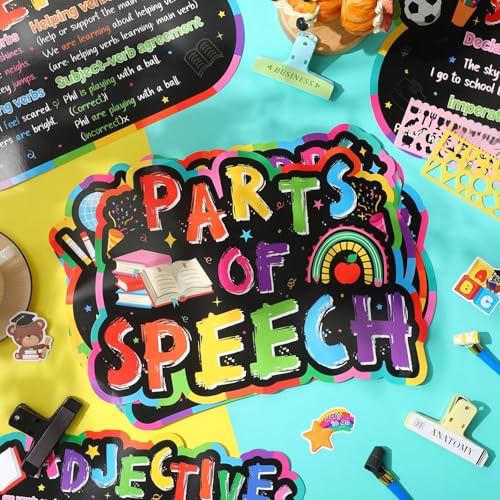 Pasimy 12 Pcs Parts of Speech Posters Grammar Chart, Classic - style: Classic