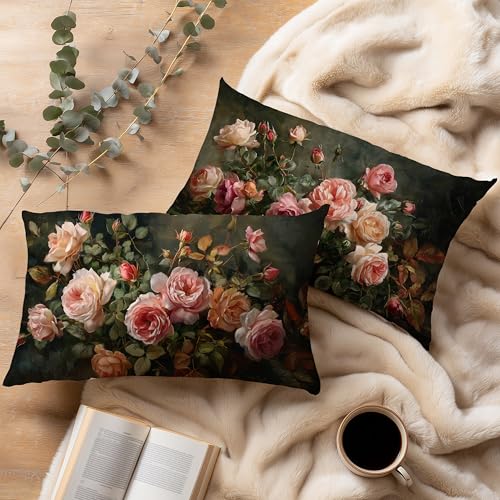 Vintage Floral Rectangle Pillow Throw Cover 20x12 Decor, Shabby Chic Rustic Cottagecore Decorative Throw Pillow Covers Double-Sided Set of 2 - color: A-rose-5, size: 20" x 12" (Pack of 1)
